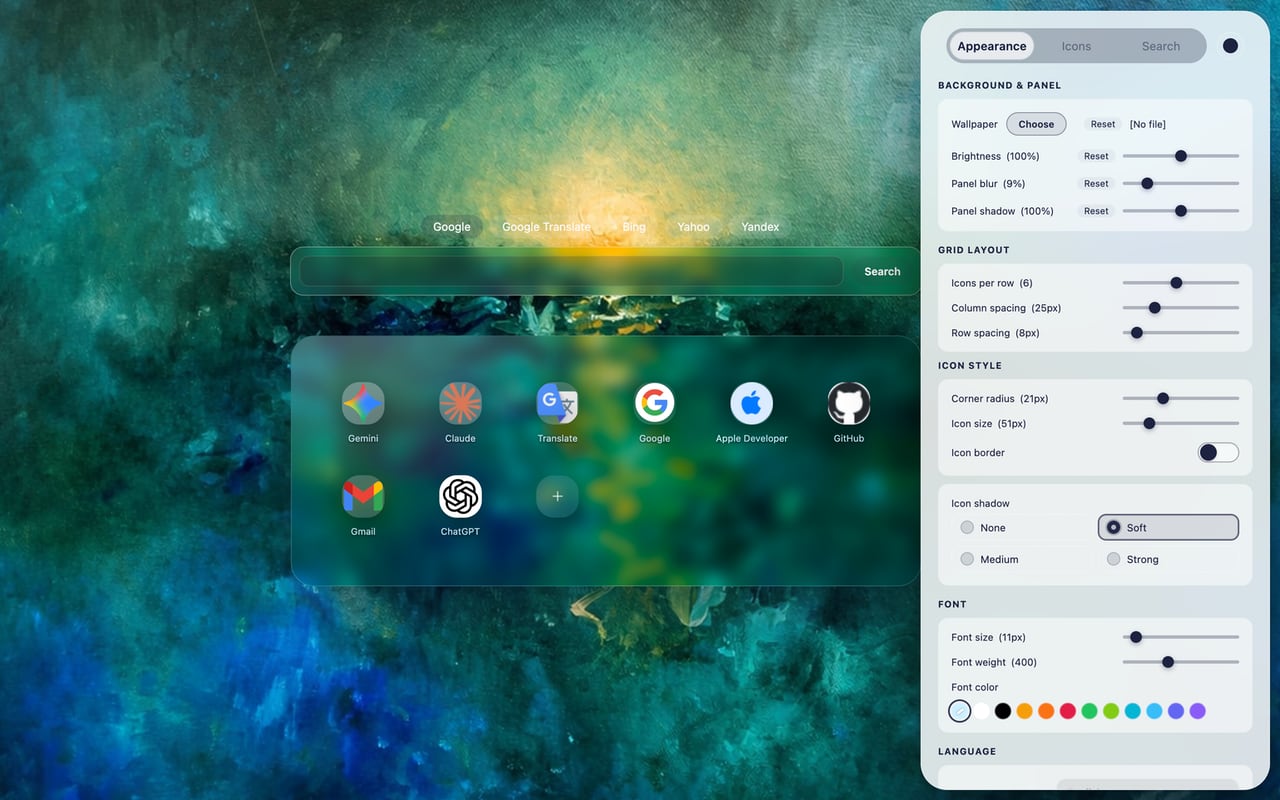 Homeo new tab preview